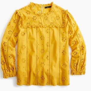 J Crew ruffle yellow gold blouse top M eyelet ruffle